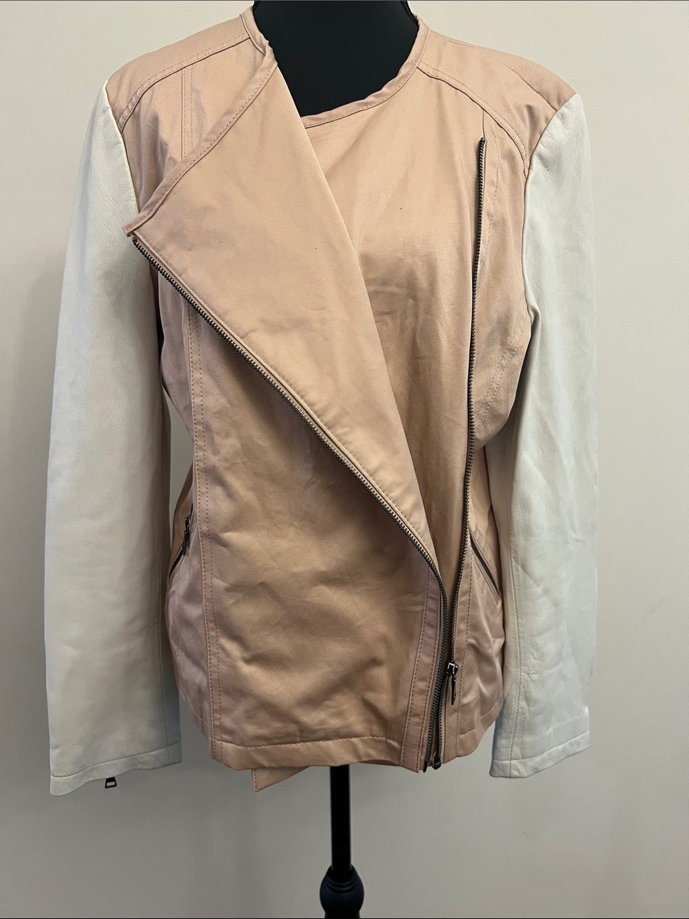 bagatelle Two-Tone Moto Jacket in Blush and White